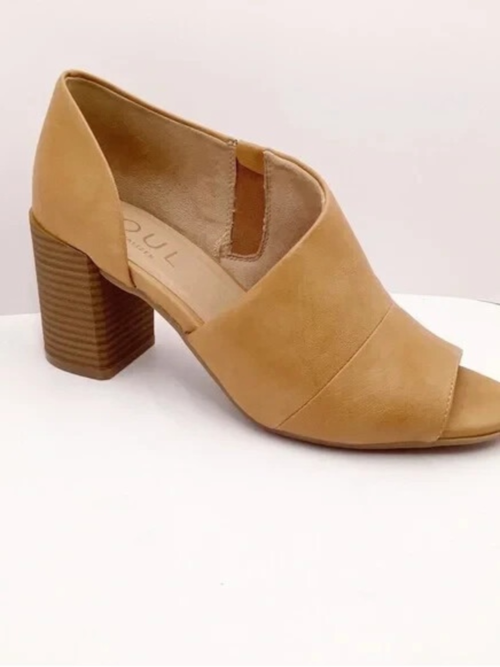 SOUL Naturalizer Tan Open-Toe Block Heel 7.5